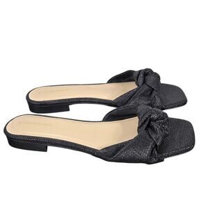 Tuckernuck Brit Sandals Womens 9 Black Raffia Leather Knotted Slide Square Toe